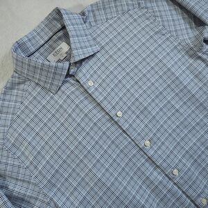 Eton Slim fit 43/17 (XL) Blue and White Plaid Dress Shirt 100% Cotton